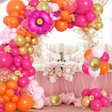 183Pcs Pink And Orange Balloons Garland Arch Kit With Hot Pink Gold Foil Flowers Balloons For Pink And Orange Party Decoration Summer Tropical Birthday Baby Shower Wedding