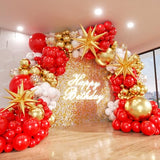 Red and Gold White Balloon Garland Arch Kit, 187Pcs Explosion Star Balloons Red White Metallic Gold Confetti Latex Balloon for Galentine's Valentine's Day Birthday Christmas Party Decoration