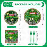 200Pcs Turtle Birthday Decorations For Boys Super Themed Hero Plates And Napkins Green Comics Tortoise Party Supplies For Teens & Kids Video Game Cartoon Turtle Theme Party Favors Serves 50
