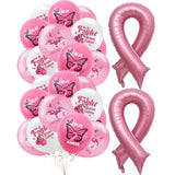Breast Cancer Awareness Set, 18Pcs Fight Awareness Cheer Balloons, 2Pcs Big Pink Ribbon Foil Balloon, Hospital Nurse Day Party Decoration Accessories Campaign Support