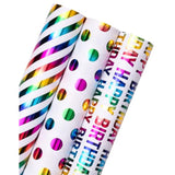 3 Rolls Birthday Wrapping Paper, 17"x120" Each, Colorful Foil Gift Wrap