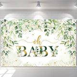 Greenery Boy Baby Shower Decorations Banner Floral Green Sage Oh Baby Backdrop Gold Glitter Greenery Leaves Gender Neutral Baby Shower Decorations (6X3.6Ft)
