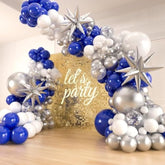 141Pcs Royal Blue And Silver Balloons Garland Arch Kit, Blue White Silver Confetti Balloon With Foil Star Balloons For 2025 Graduation Men’S Birthday Retirement Party Decorations