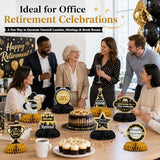 9 Pcs Retirement Party Decorations, Honeycomb Centerpieces, Black Gold Happy Retirement Table Decorations, Easy Assemble Thick Cardstock Centerpieces for Retired Farewell Party