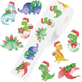 1000Pcs Christmas Paper Sticker Watercolor Dinosaur Decal Jurassic Animal Self-Adhesive Sticker Label For Xmas Winter Gift Card Party Supplies, 1.5 In