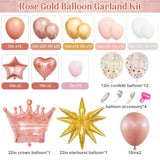 154Pcs Rose Gold Balloons Arch Garland Kit, Bachelorette Pink And Gold Confetti Balloons With Star Heart For Women Girls Birthday Wedding Bridal Baby Shower Mother'S Day Party Decorations