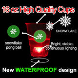 Yhfuisk 22Pcs Christmas Glowing Pong Set Party Game Light Up Pong Cups For Christmas Party With 6 Snowflake Balls, 20 Decoration Plastic Snowflakes, Red&Green1