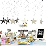 15PCS Silver Star Hanging Swirl Decorations for Party, Wedding, Baby Shower