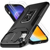 iPhone 13/14 6.1 Inch Case with Slide Lens Screen Protector Kickstand Black