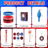 84Pcs Spider Party Favors Hero Theme Birthday Party Decorations Supplies For Kids,Gift Bag,Button Pins,Keychains Goodie Bag Stuffers,Classroom Rewards Gifts,Pinata Stuffers For Boys Movie Fans