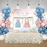 Boho Gender Reveal Backdrop Baby Shower He or She Banner Blue and Pink Cute Clothes Baby Gender Reveal Background Party Decorations Supplies Cake Table Banner 82.7x59.1 inch