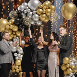 152pcs New Years Balloons Arch Garland Kit, New Years Eve Party Supplies 2025 - Black, Gold, Silver Balloons, Gold Confetti Balloons for Wedding Graduation Birthday Party New Year Decoration
