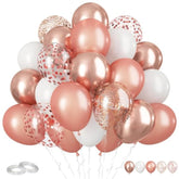 Rose Gold And White Balloons, 60Pcs Pearl Rose Gold Balloons, 12 Inch Metallic Rose Gold Confetti Balloons Helium Rose Gold Latex Balloons For Baby Shower Wedding Birthday Party Decorations