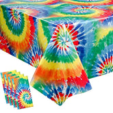 4 Pcs Tie Dye Plastic Tablecloth Hippie Disposable Tablecloths 60S Party Table Cover Colorful Swirls Table Cover Rectangle Rainbow Tablecloth For Birthday Party Favor Dining Decor