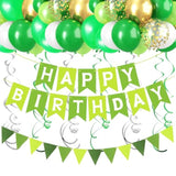 Green Birthday Decorations Banner, Swirls, Bunting & Balloons for Men & Boys