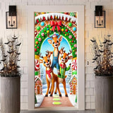 Rudolph Reindeer Merry Christmas Door Cover Banner 35 X 71 Inches Candy Snow Cute Animal Elk Door Banner Christmas Hanging Covers Elk Door Backdrop Winter Holiday Decorations Xmas Eve Party