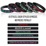 48 Pcs Motivational Quote Rubber Bracelets Colored Inspirational Silicone Wristbands Stretch Bracelets For Men Women Black History Month Teacher Office Party Favor Gifts(Black)