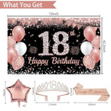 18Th Birthday Decorations For Girls, 30Pcs Black Rose Gold Happy Birthday Party Supplies, 18Th Crown And Sash, Banner, Hanging Swirl Flag, Balloons, 18 Year Old Party Decorations Kit