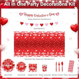 Valentine'S Party Decorations 196 Pcs Valentines Plates And Napkins,Cups,Tablecloth Serve 24 Red Heart Valentine Banner Happy Valentine'S Day Dinnerware Set Valentines Party Supplies