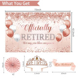 Rose Gold Retirement Decorations For Women, 30Pcs Retirement Party Supplies, Retired Crown And Sash, Banner, Hanging Swirl Flag, Balloons, Pink Retired Decoration Set