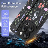 For Iphone 16 Pro Max Case With Strap For Women Girls, Cute Floral Flowers Pattern, Soft Wirstband Kickstand Silicone Protective Cover, Black