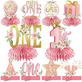 10pcs Miss Onederful Honeycomb Centerpieces for Baby Girl's 1st Birthday Decor