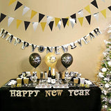 Decor 365 Gold Black Silver Vingage Triangle Flag Banner For Graduation Party Decorations Hanging Flag Decoration For Wedding/Birthday/Anniversary/Xmas Dance Prom Party Decor