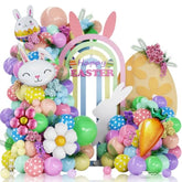 Pastel Easter Bunny Balloon Arch Kit,149Pcs Pastel Rainbow Balloon Garland With Easter Eggs,Bunny,Daisy,Carrot Foil Balloons For Baby Shower Fairy Princess Birthday Spring Tea Party Decoration