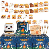 S’Mores Camping Party Decoration - Serves 24 - 112Pcs - S’More Love Fun Party Supplies, Campfire Disposable Plate Napkin Forks Tablecloth Banner Card, For Kid Camper Birthday Baby Shower