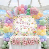 Baby In Bloom Balloon Decoration Kit With Backdrop, Pastel Spring Garden Tea Party Decor, Dusty Green Pink Purple Orange Blue Balloons With Rose Butterfly Star Foil & Pink Oh Baby Foil Balloon