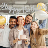 Silver Happy Birthday Banner, Pre-Strung Glitter Silver Birthday Sign, 10 Feet, No Diy, Happy Birthday Garland For Women Men Birthday Party Decorations Supplies