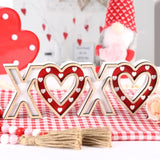 Valentines Day Decorations - 2Pcs Wooden Love And Xoxo Tabletop Sign-Classic White Red Valentines Decorations For Home Shelf Mantel Fireplace Wedding Anniversary Party Supplies