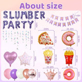 Slumber Birthday Party Supplies Girls - Purple Slumber Party Balloon Banner Large Popcorn Donut Pizza Crown Foil Balloons Set Girls Night Sleepover Pajama Theme Party Decorations