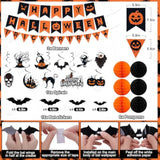 37Pcs Halloween Party Decorations Kit with Banner Pumpkin Bat Ghost Garland Swirls Decor