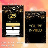 25Th Anniversary Invitations Cards, Black Gold Glitter Wedding Anniversary Invitations With Envelopes, Celebrate With Us Fill-In Invites Cards, Anniversary Party Supplies Decorations(Pack Of 25)