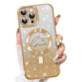Designed For Iphone 16 Pro Max Case,Compatible With Magsafe Love Hearts Plating Camera Protection Tpu Magnetic Glitter Shockproof Phone Bumper For Women Girls 6.9"-Gold