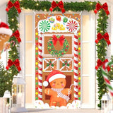 Christmas Gingerbread Man Front Door Cover Banner - Holiday Wreath, House, Peppermint Candy Cane Decorations For Xmas, New Year, Party Supplies