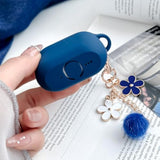 Cute Blue Case for Airpods 4 Cover with Pom Pom Flower Keychain & Cleaner Kit, Soft Silicone Airpods iPod 4th Gen Protective Cover Skin for Airpod 4 2024