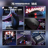 M4 Ultra-Light Wireless Gaming Mouse 52G, 24000 Dpi Paw3311 Optical Sensor,2.4G/Bt/Wired Ergonomic Computer Mice, Rgb Lighting,400Mah Battery, Programmable Mouse For Pc/Win/Mac-Black