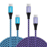 2-Pack 6ft 100W USB-C to USB-C Braided Fast Charging Cables for Devices
