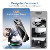 3 In 1 Wireless Charging Station For Apple Charger, 30W Fast Mag-Safe Qi2-Certified Magnetic Portable Charger Stand For Iphone 1615141312 Apple Watch Airpods 3/2 Pro, Adjustable Angle (Black, Qi2)