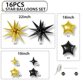 Black Gold Star Foil Balloons 22/18/10in for Birthday Anniversary & Party