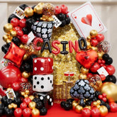 Casino Balloon Arch Kit – 154Pcs Casino Theme Party Decorations With Red Black Gold Balloons, Dice & Poker Foil Balloons For Vegas Night, Poker Party, Casino Birthday Or Bachelorette Decorations