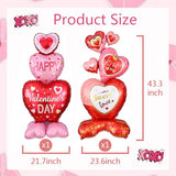 2Pcs Heart Balloons- Valentines Day Balloons Set, Red Pink Heart Love Standing Foil Balloons for Happy Valentines Day Proposal Wedding Anniversary Birthday Party Decorations