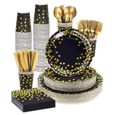 364PCS Black and Gold Party Supplies Dinnerware Set for 52 Guests