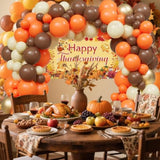 Thanksgiving Balloon Arch Kit Orange Gold Brown Sand Balloons with Happy Thanksgiving Backdrop Party
