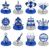 12pcs Blue Silver Honeycomb Centerpieces for Men's Birthday Party Decorations
