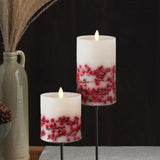 Embedded Flameless Led Candle - Red Berry 3.5" X 6.5" - Moving Flame Pillar Battery Operated Timer, Real Wax Unscented, Safe