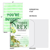 Dinosaur 3Rd Birthday Party Invitations, Three Rex Invitations, Dinosaur Party Supplies Favors For Boys, Birthday Party Decorations, 20 Cards With Envelopes - I08