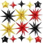 16 Pcs Black Gold Red Star Foil Balloons Mixed Sizes Party Decor